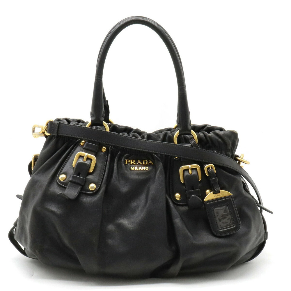 Prada Tote Tessuto Saffiano Bag Crossbody Gathered Leather NERO Black